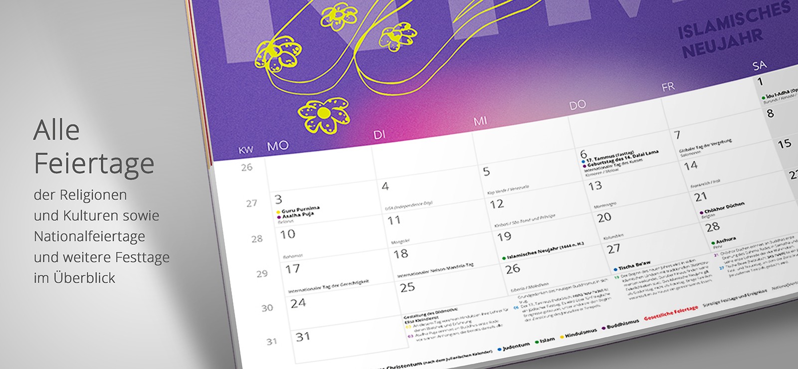 Interkultureller Kalender mit den Feiertagen aller Weltreligionen